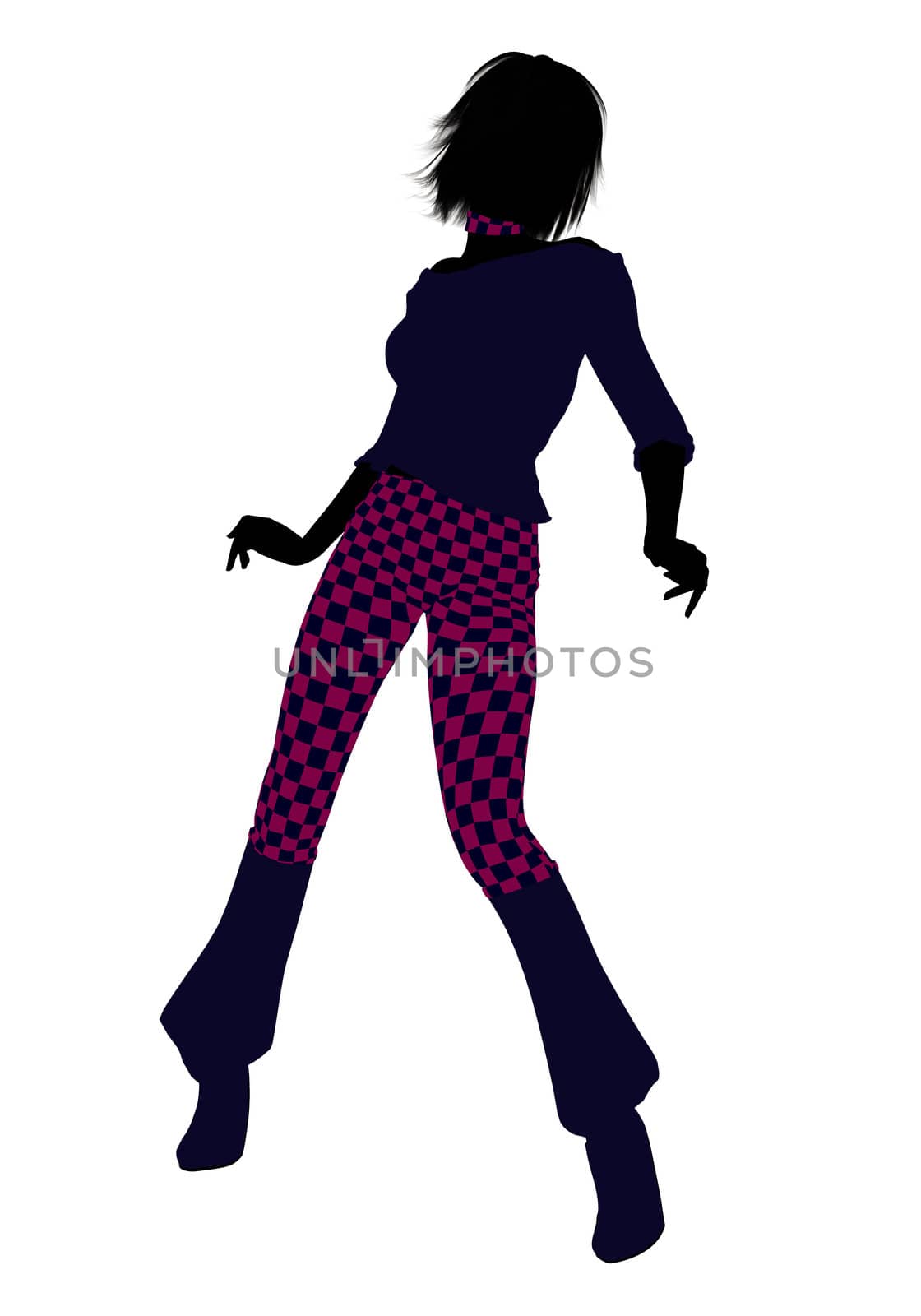 A girl silhouette dressed in a pink checkered outfit on a white background