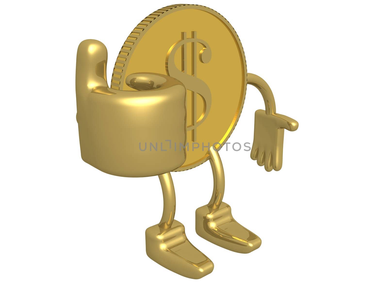 Gold dollar. A coin. 3D image.