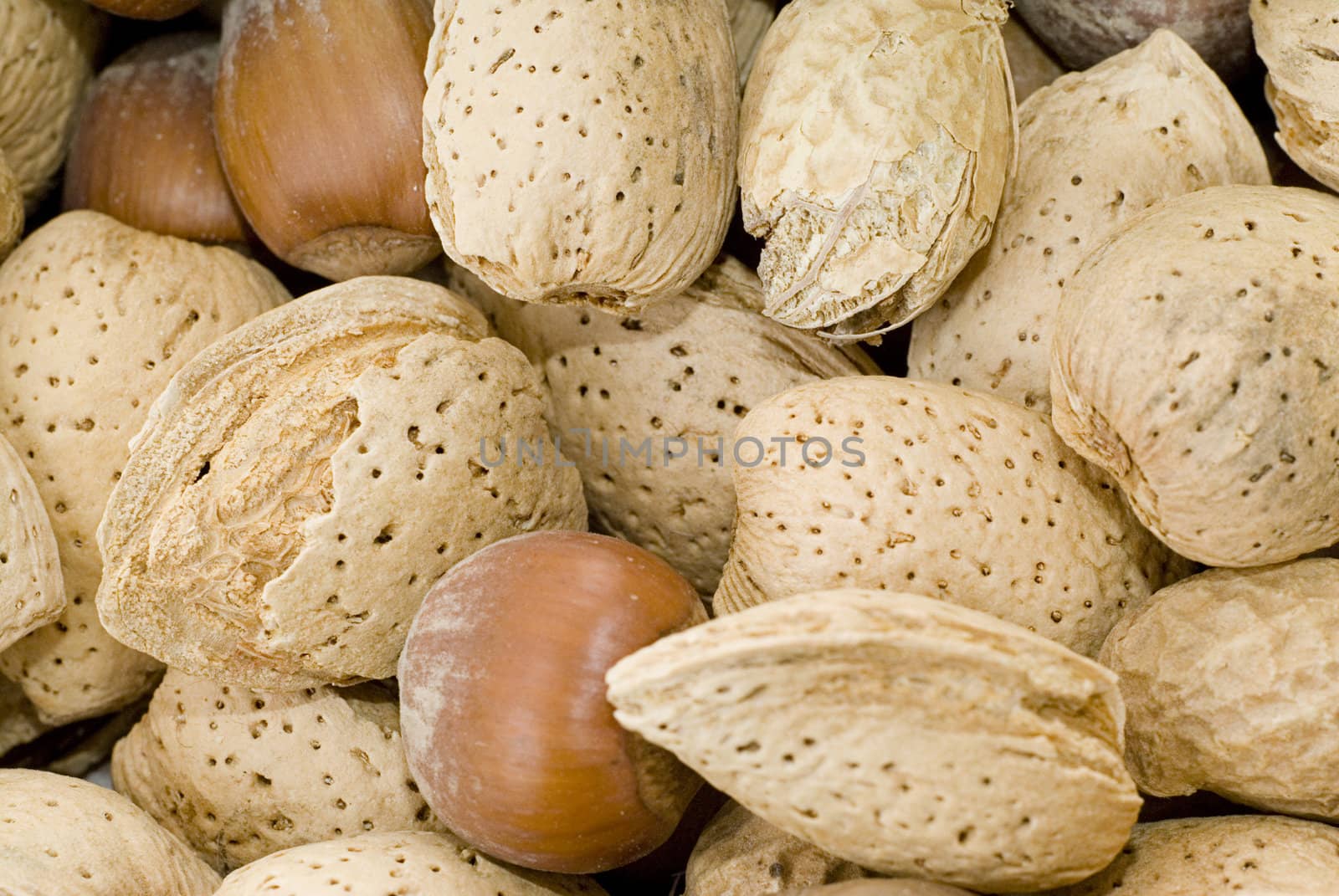 Closeup view of a background consisting of mixed nuts