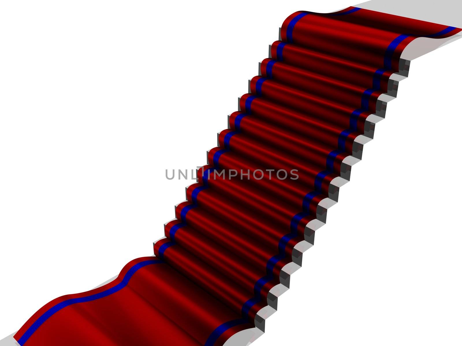 Red carpet path on a ladder. 3D image.