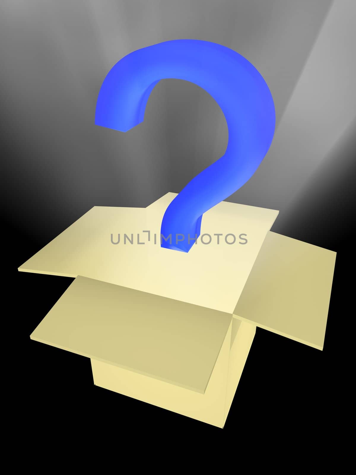 Unknown surprise in a box. Abstract 3D image