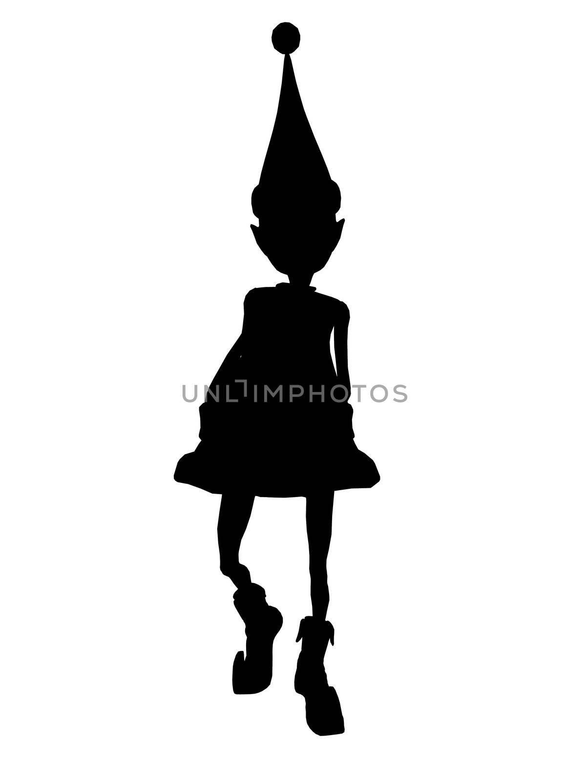 A  black christmas elf illustration silhouette on a white background