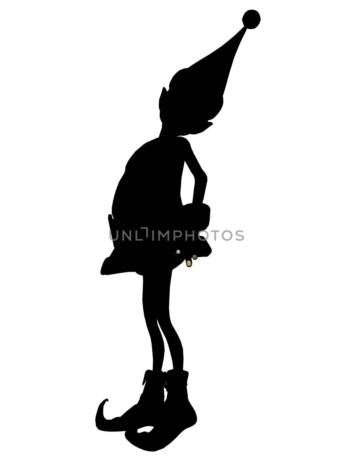 A  black christmas elf illustration silhouette on a white background