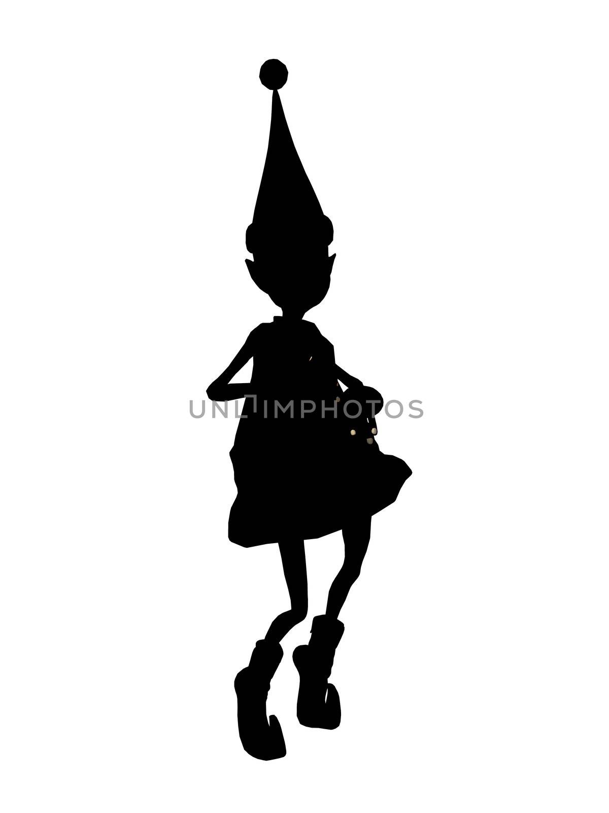 A  black christmas elf illustration silhouette on a white background
