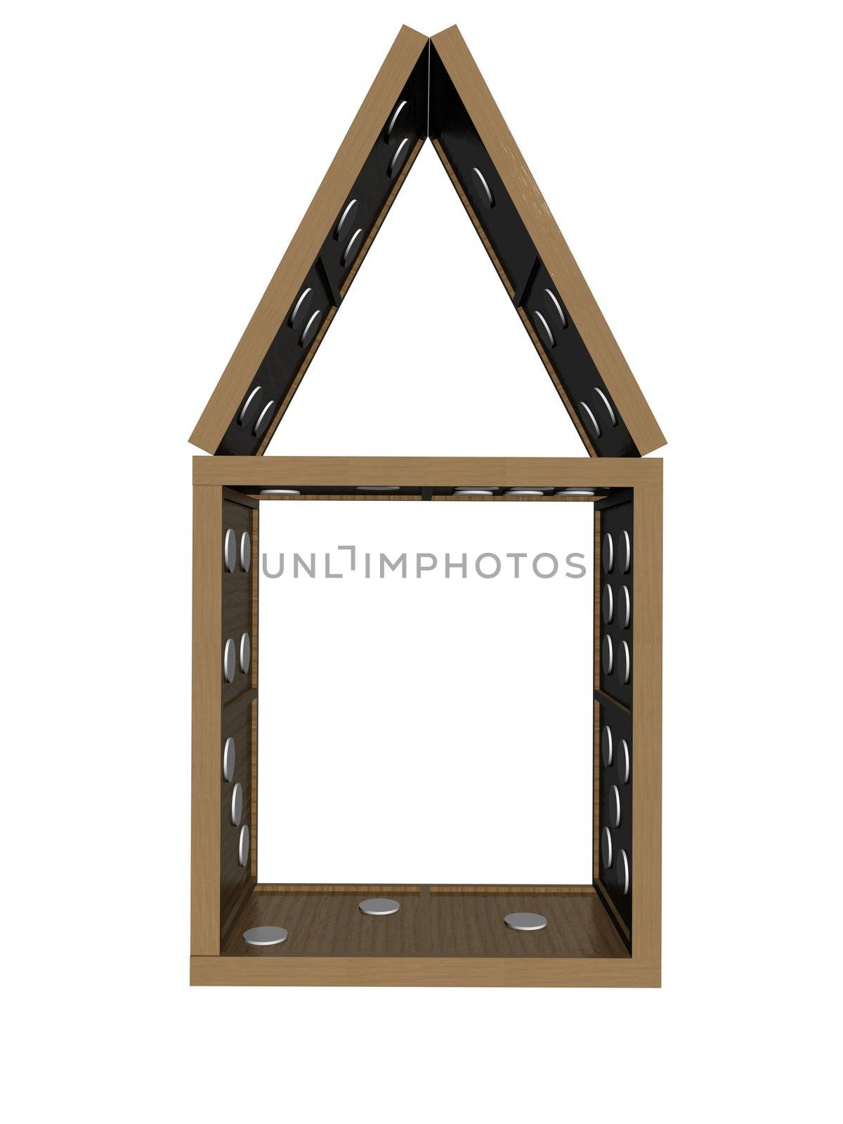 Small house made of a dominoe. the 3D image.