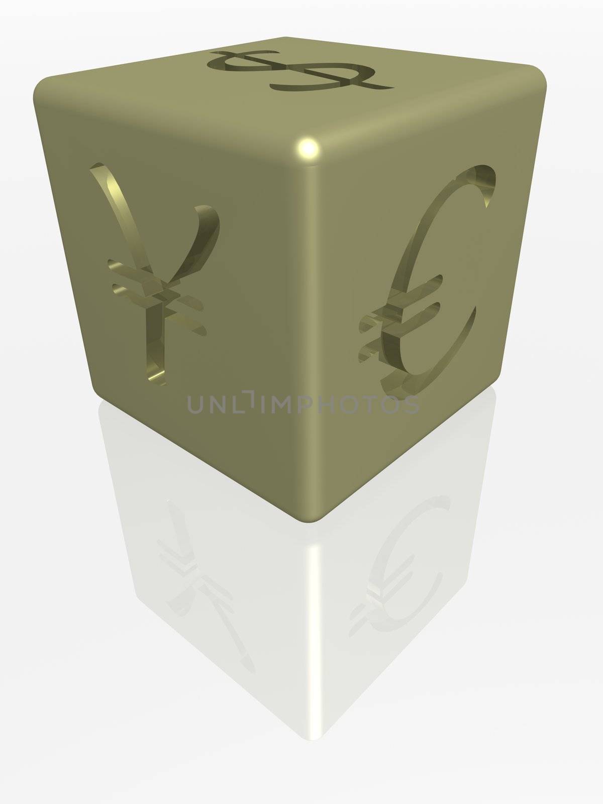 Gold cube with the image of currency