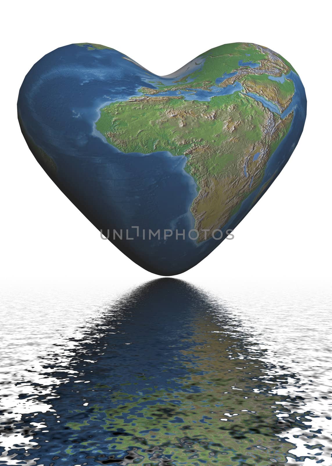 The Earth in form of heart. 3D image.