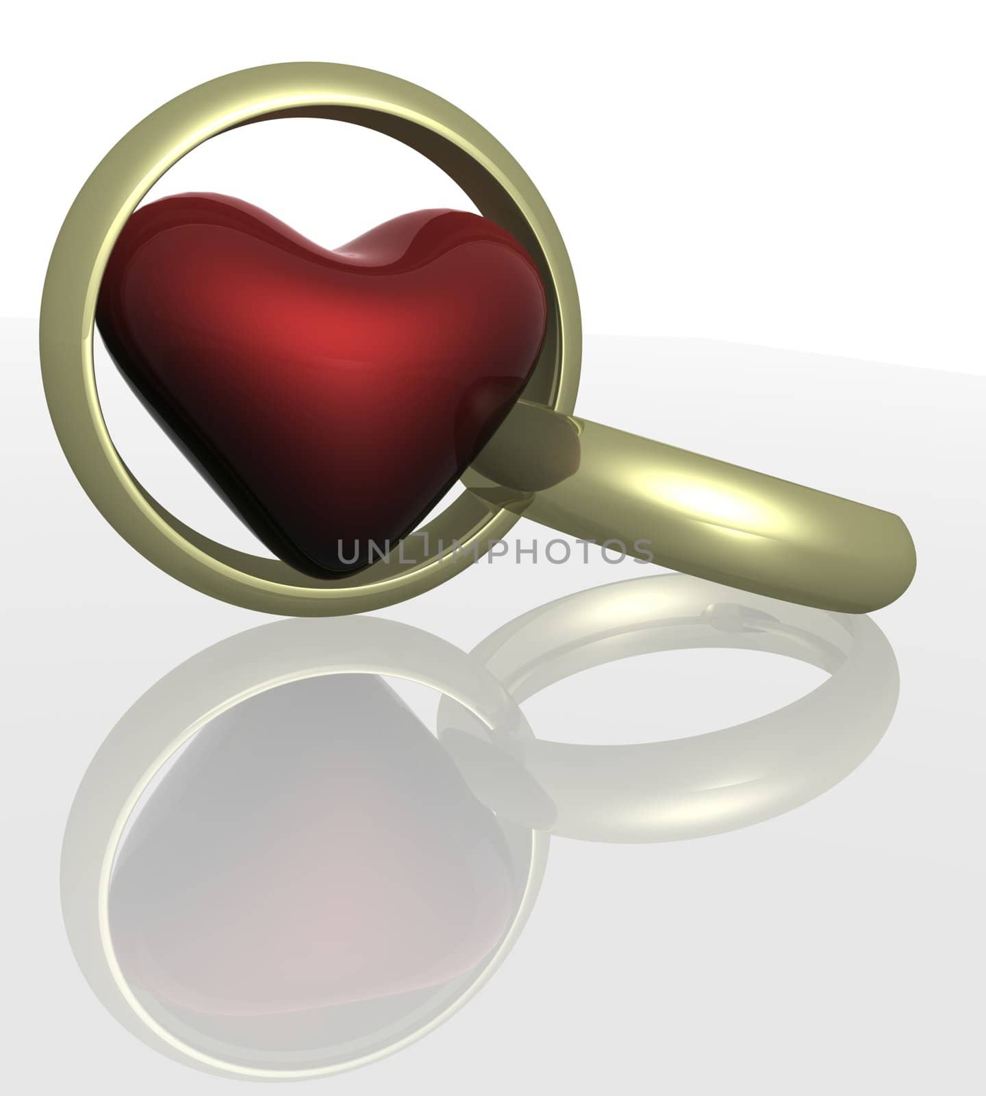 Two wedding rings with heart. the 3D image.