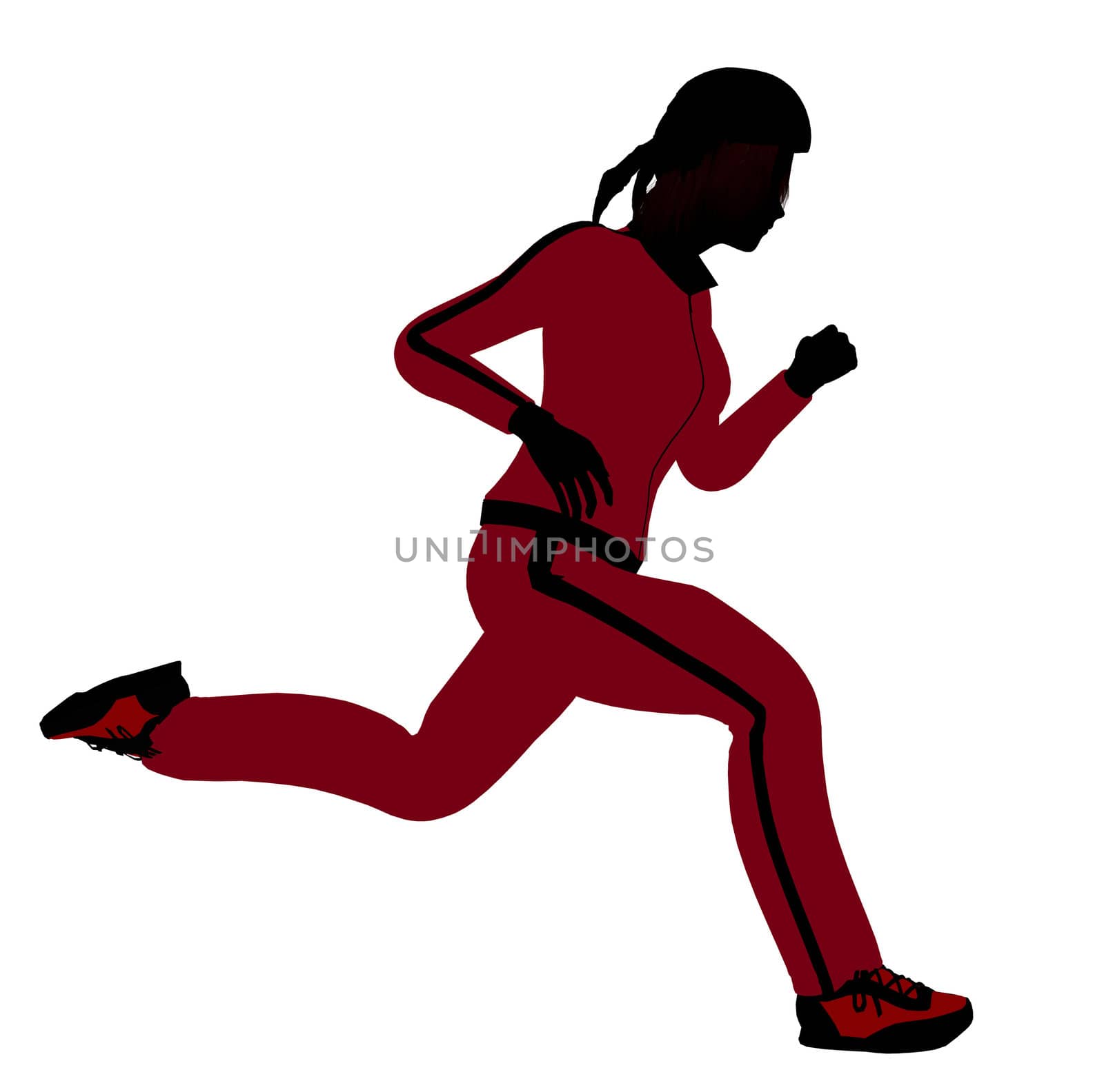 Female jogger silhouette dressed in a red sports suit on a white background