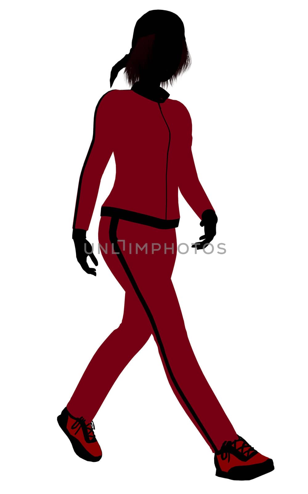 Female jogger silhouette dressed in a red sports suit on a white background