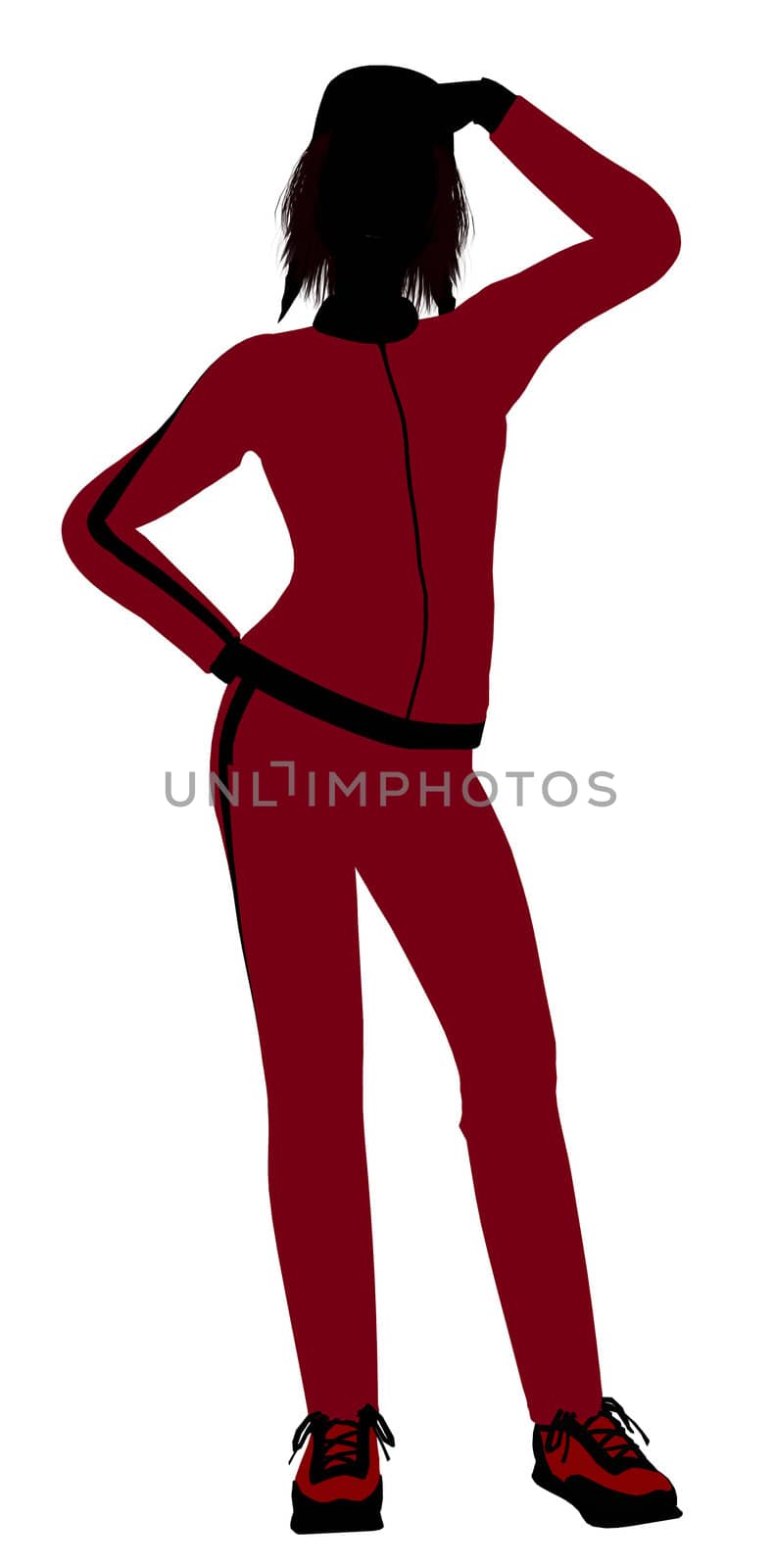 Female jogger silhouette dressed in a red sports suit on a white background