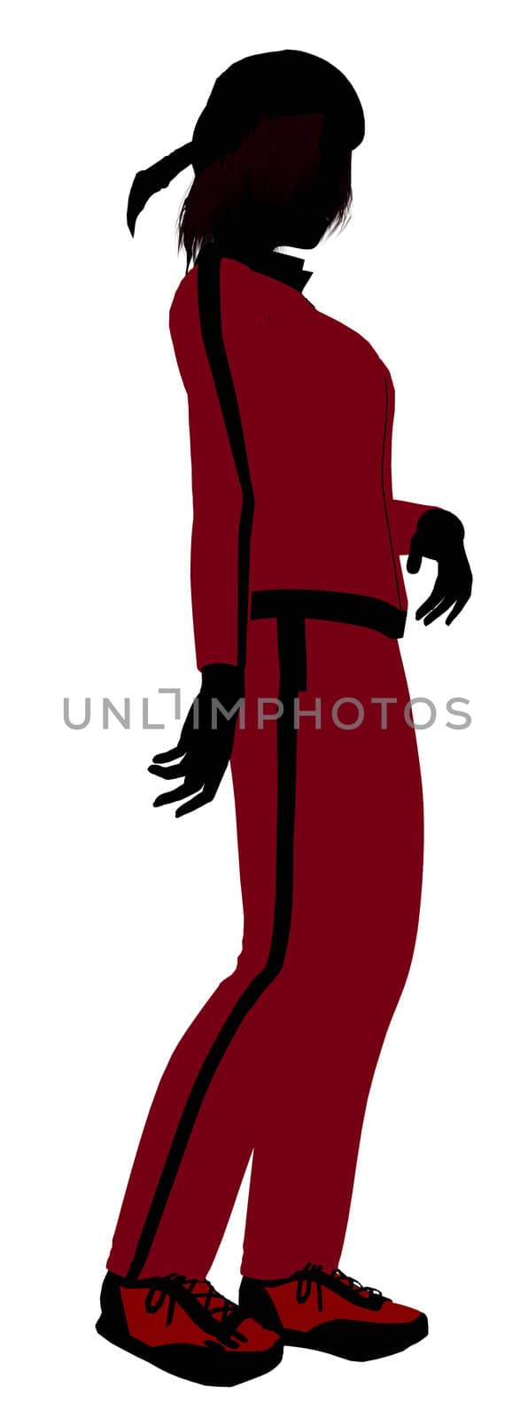 Female jogger silhouette dressed in a red sports suit on a white background