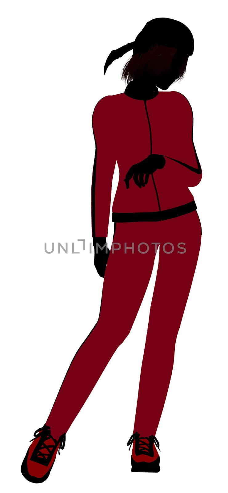 Female jogger silhouette dressed in a red sports suit on a white background