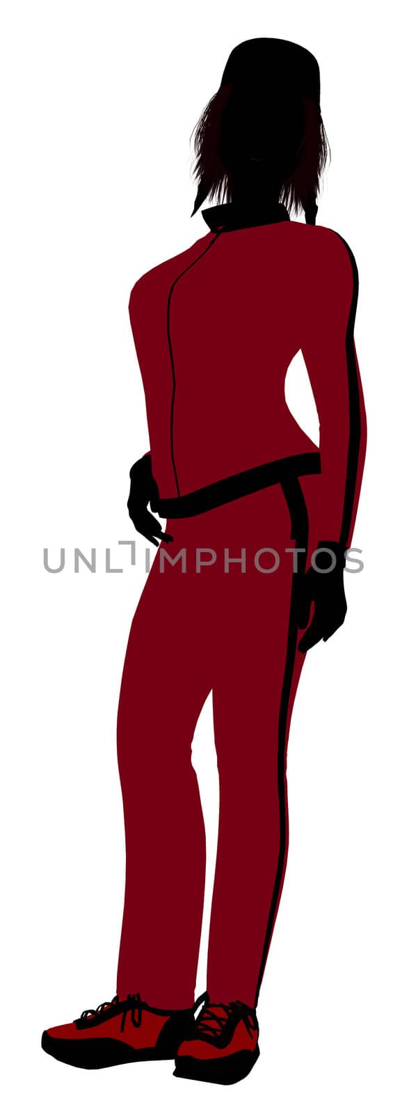 Female jogger silhouette dressed in a red sports suit on a white background