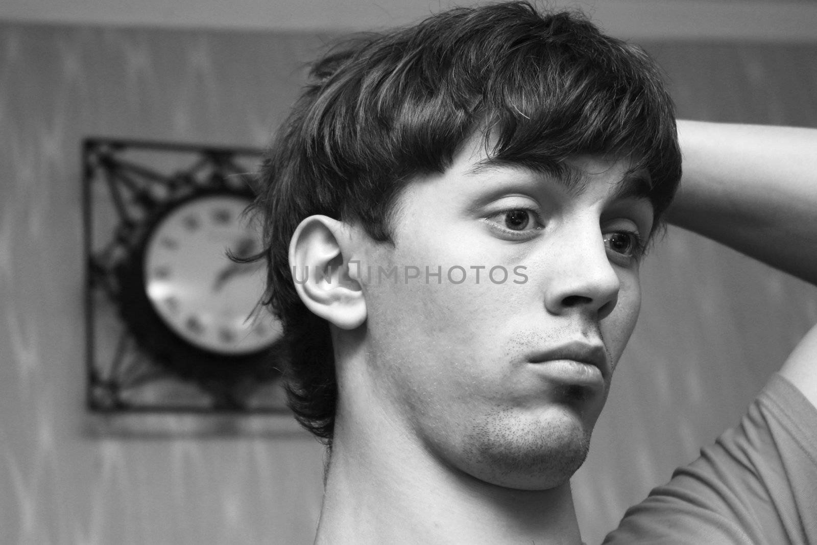 Portrait young man with the tired face