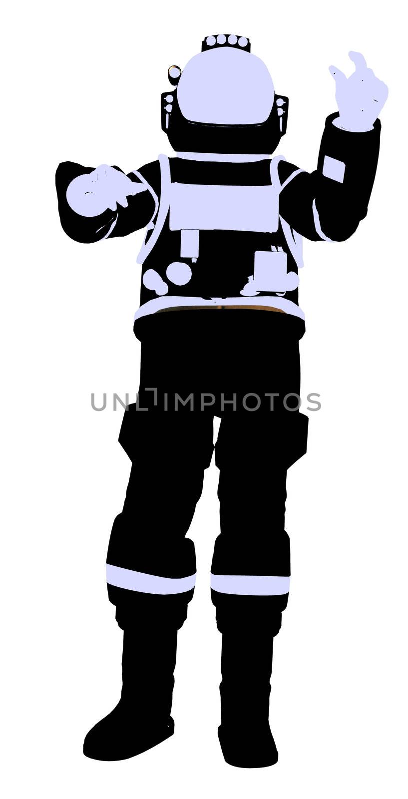A female astronaut silhouette illustration on a white background