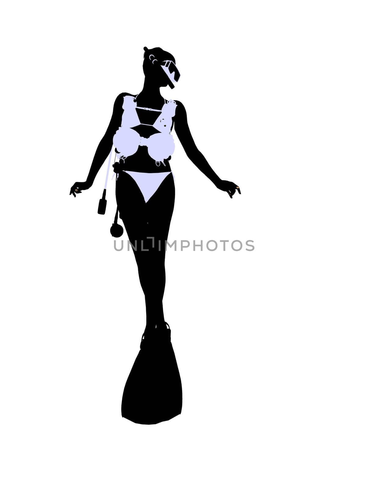Female scuba diver art illustration silhouette on a white background