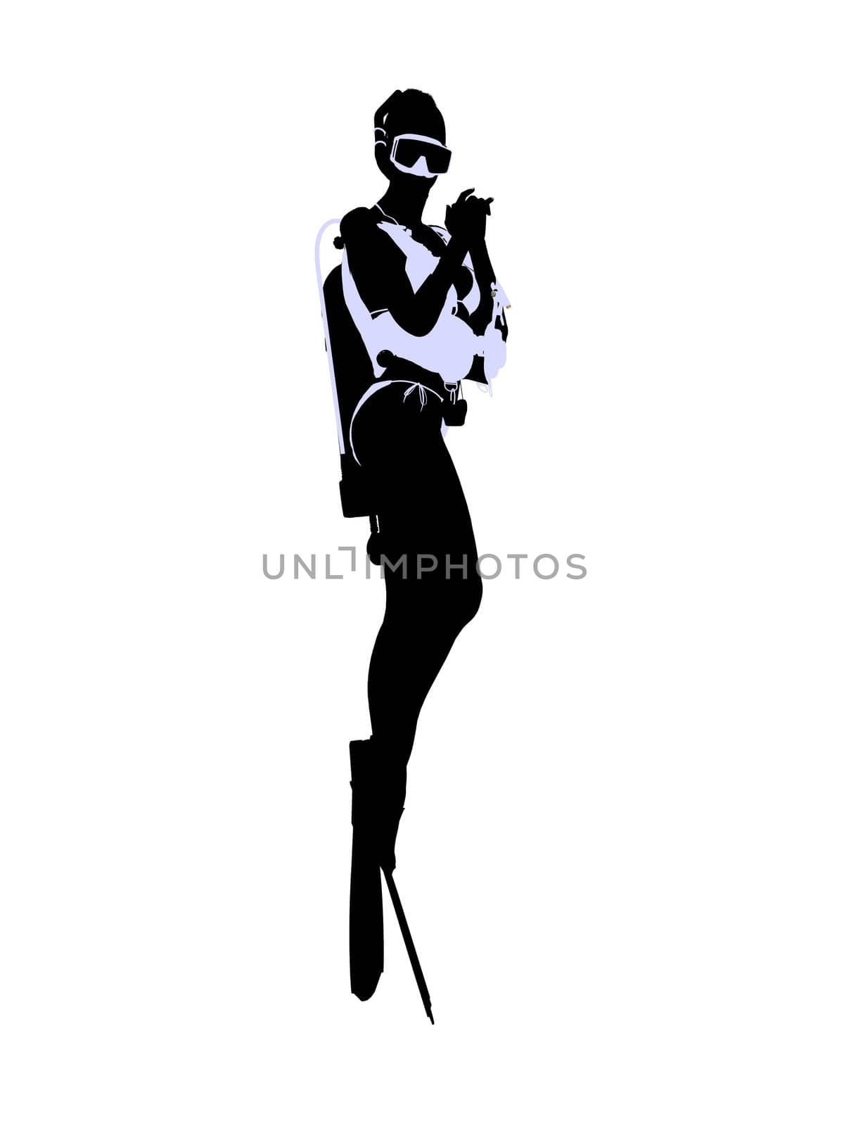 Female scuba diver art illustration silhouette on a white background