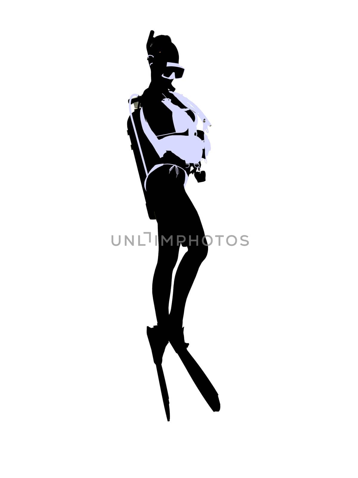 Female scuba diver art illustration silhouette on a white background