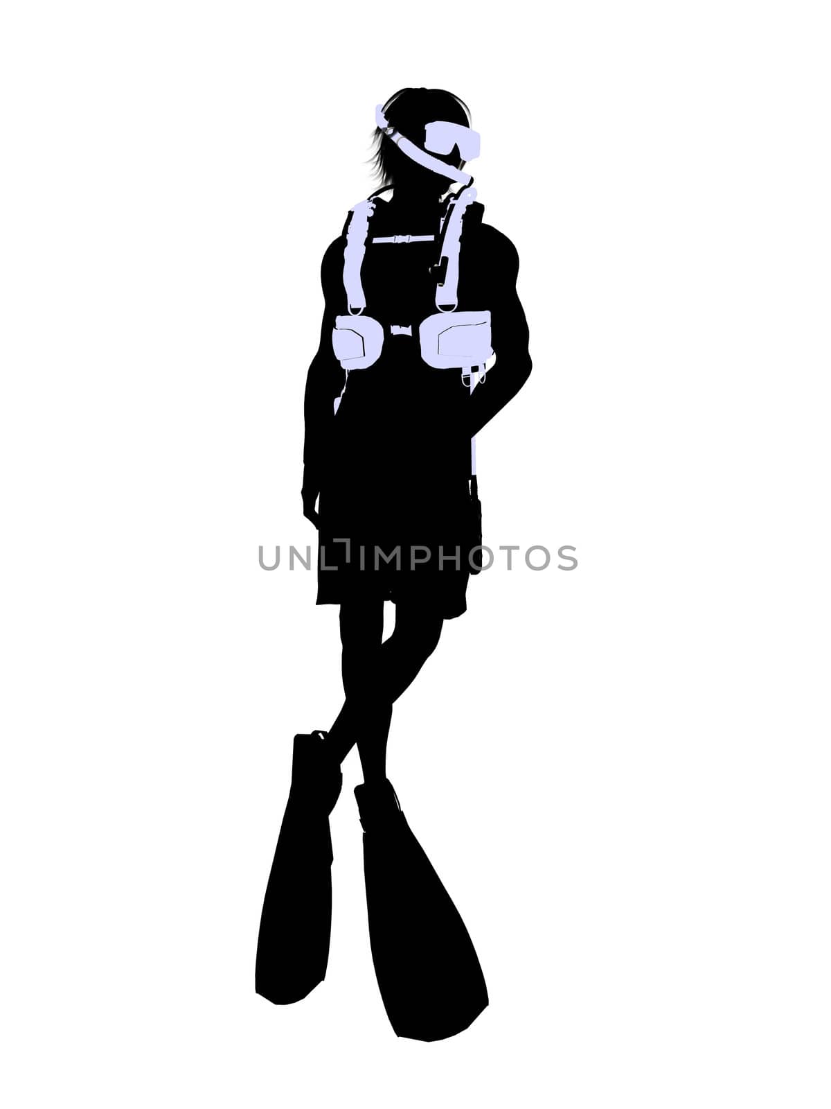Male scuba diver art illustration silhouette on a white background