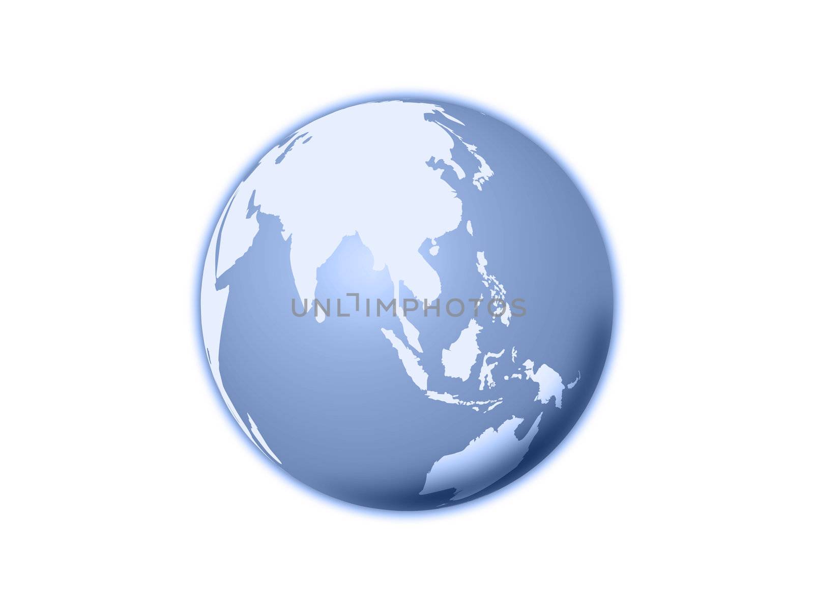 Isolated blue world globe on a white background.