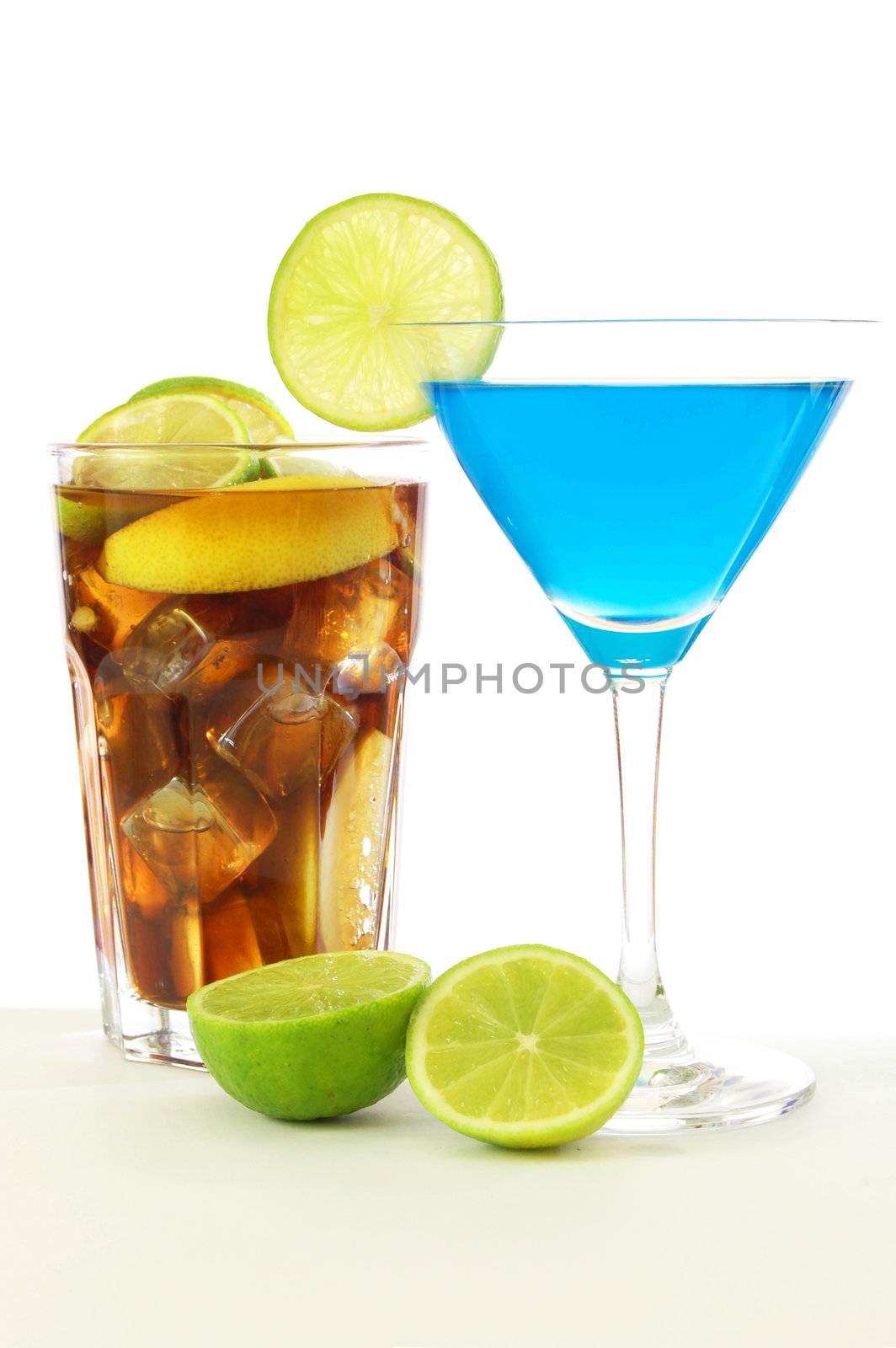 cocktail with blue curacao isolated on white background