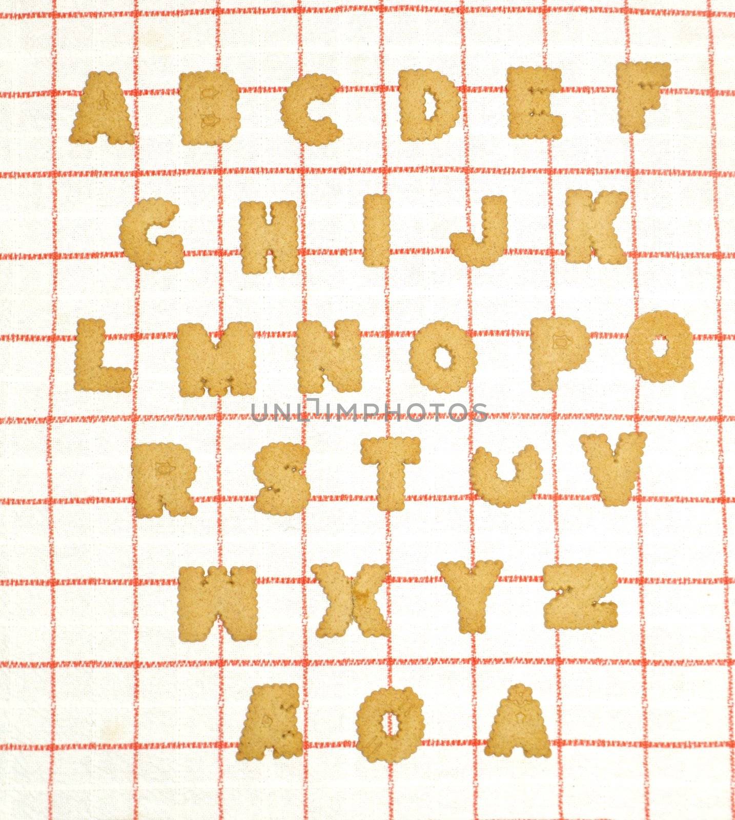 Norwegian alphabet written with bisquits