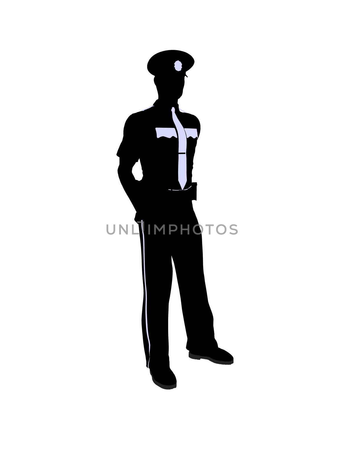 Male police officer silhouette illustration on a white background