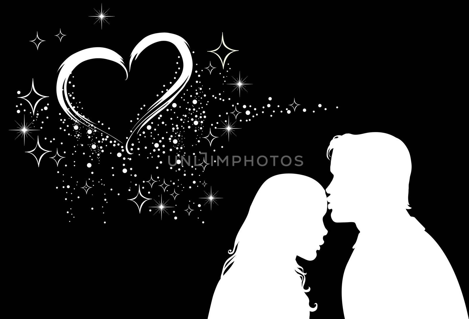 Nice background with white hearts and couples in love