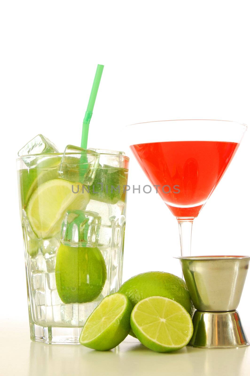 red and green alcoholic drinks on a party