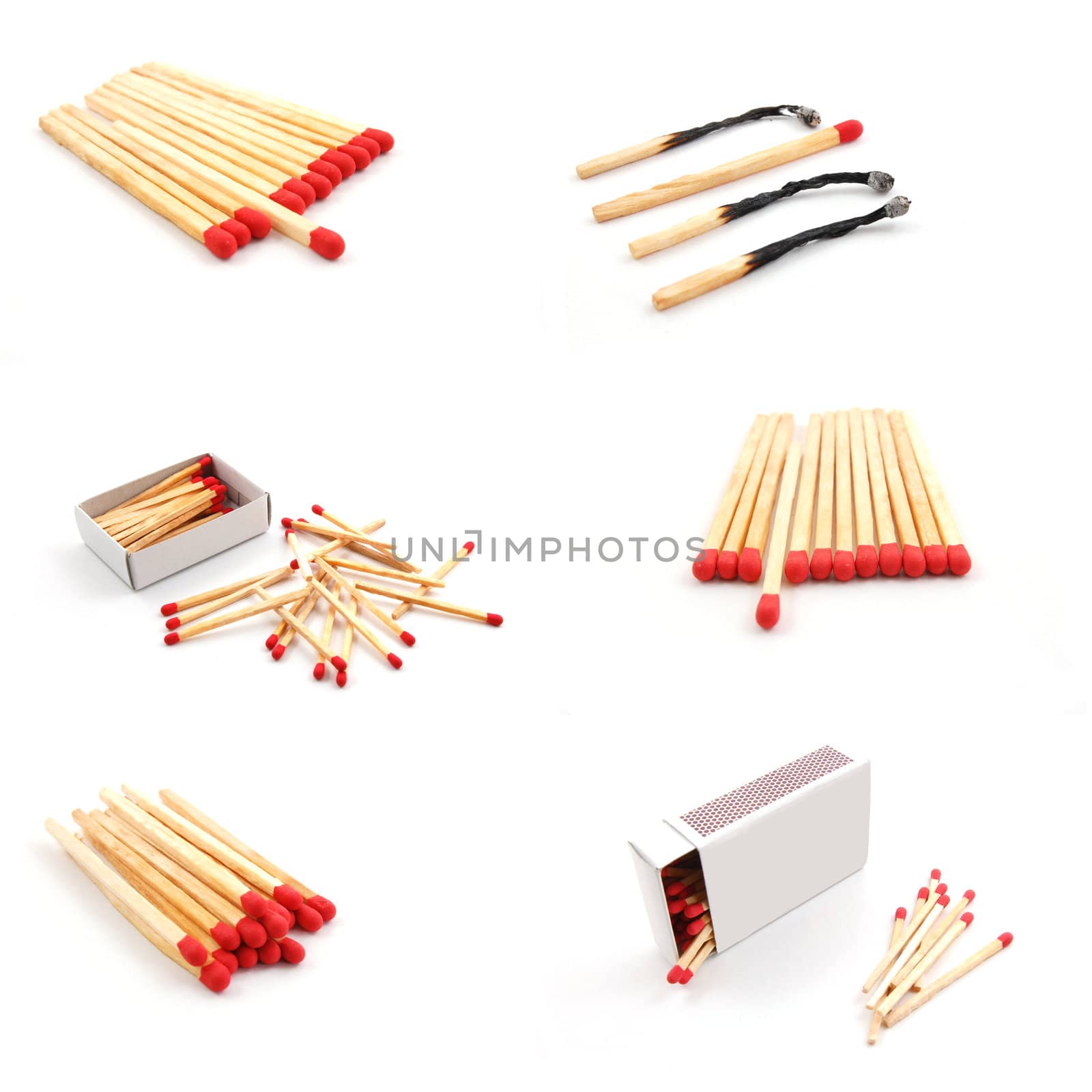matches and matchbox collection isolated on white background