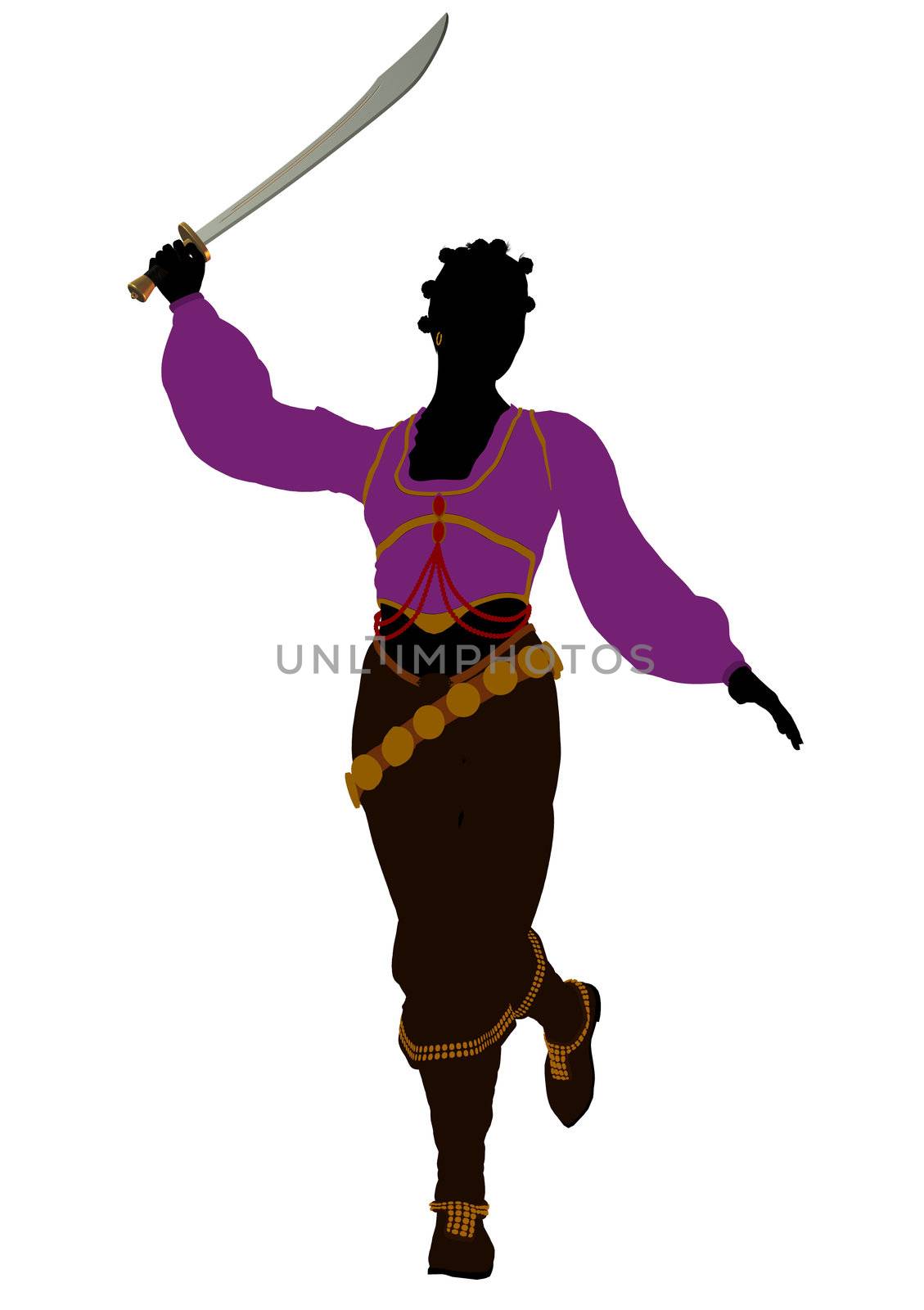 African american female pirate silhouette on a white background