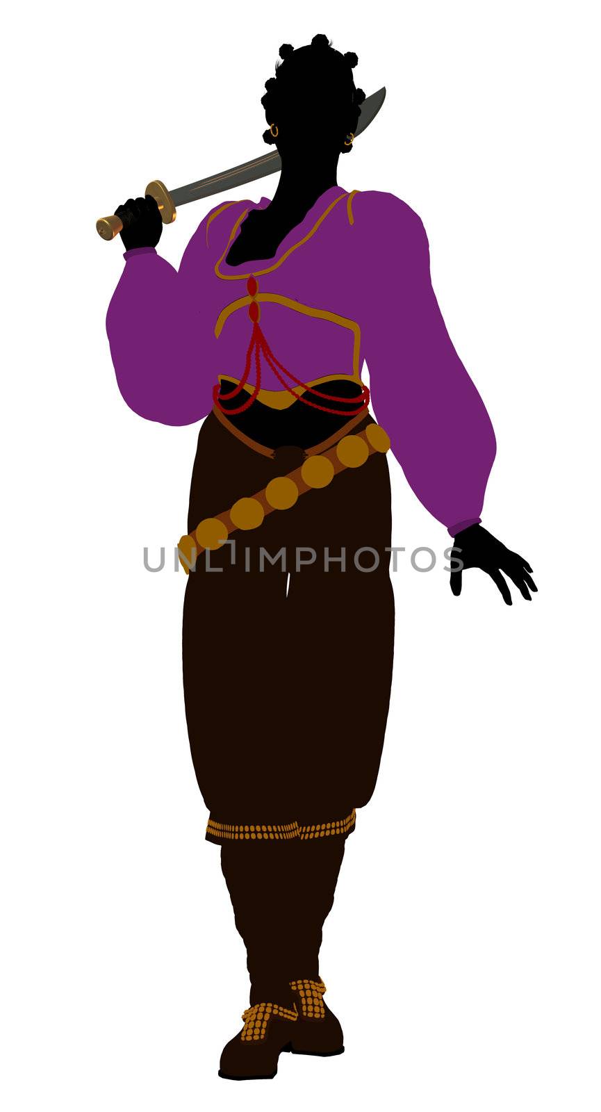 African american female pirate silhouette on a white background