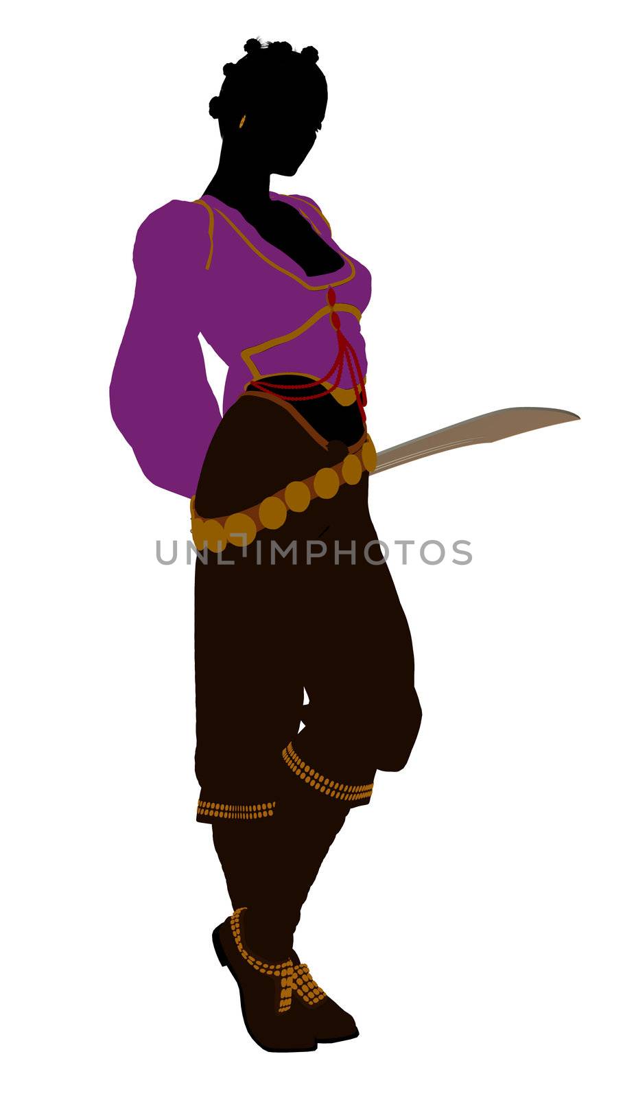 African american female pirate silhouette on a white background