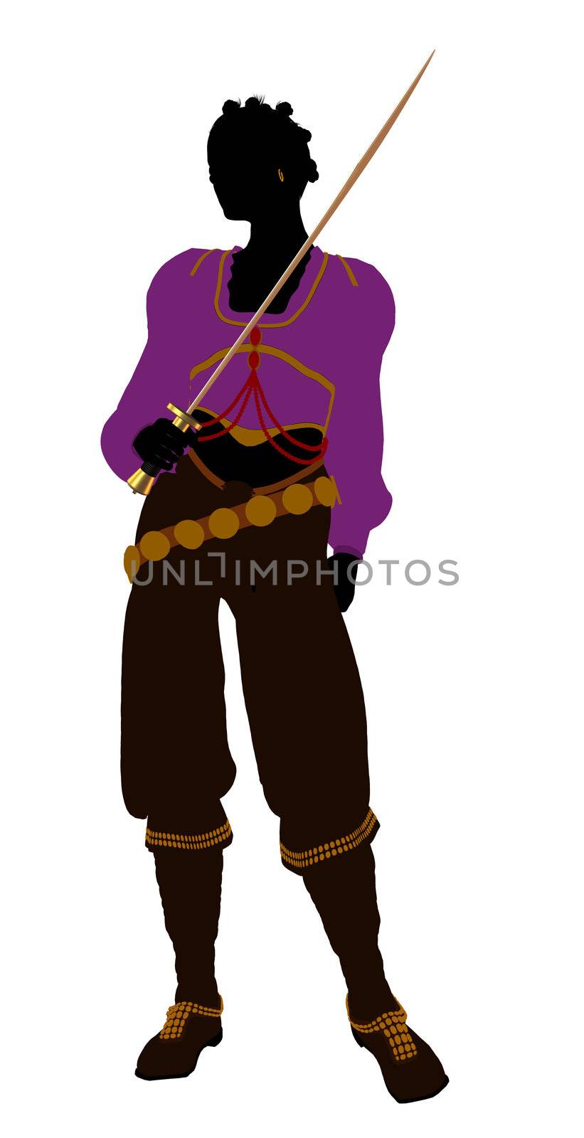 African american female pirate silhouette on a white background