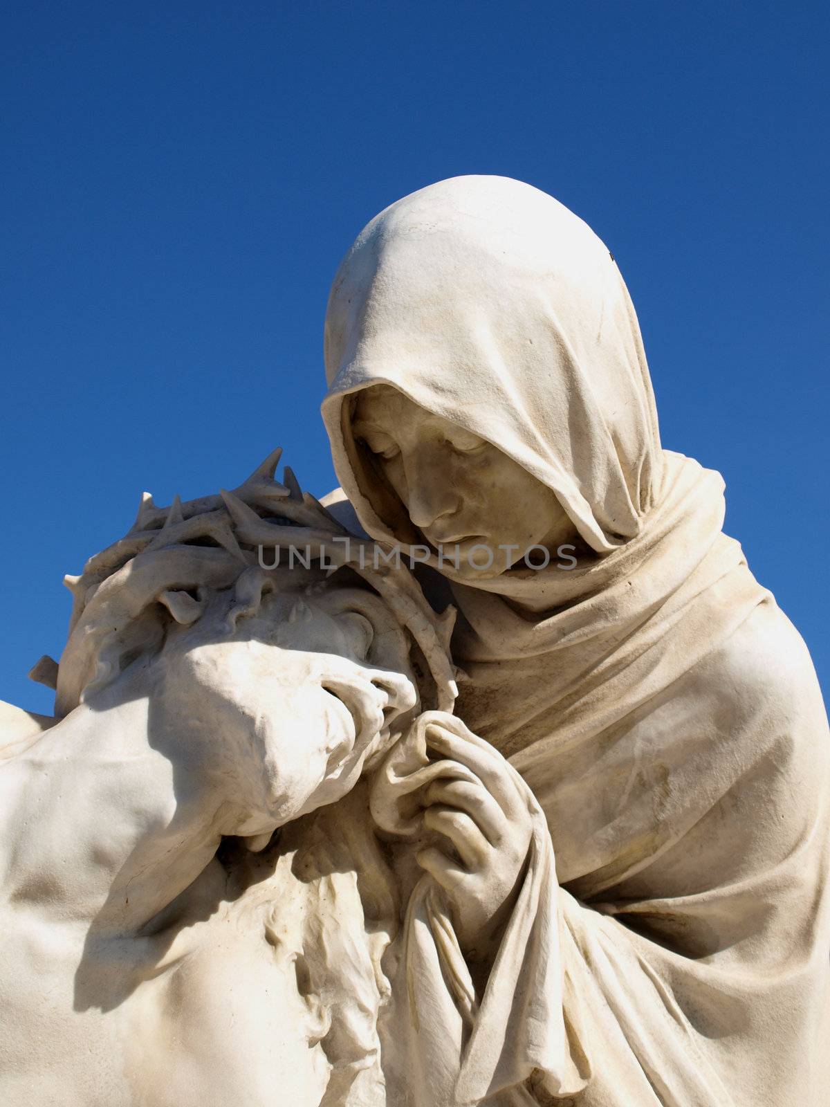statues of holy mother and christ outdoor the marseille cathedral of "Notre-Dame de la Garde"