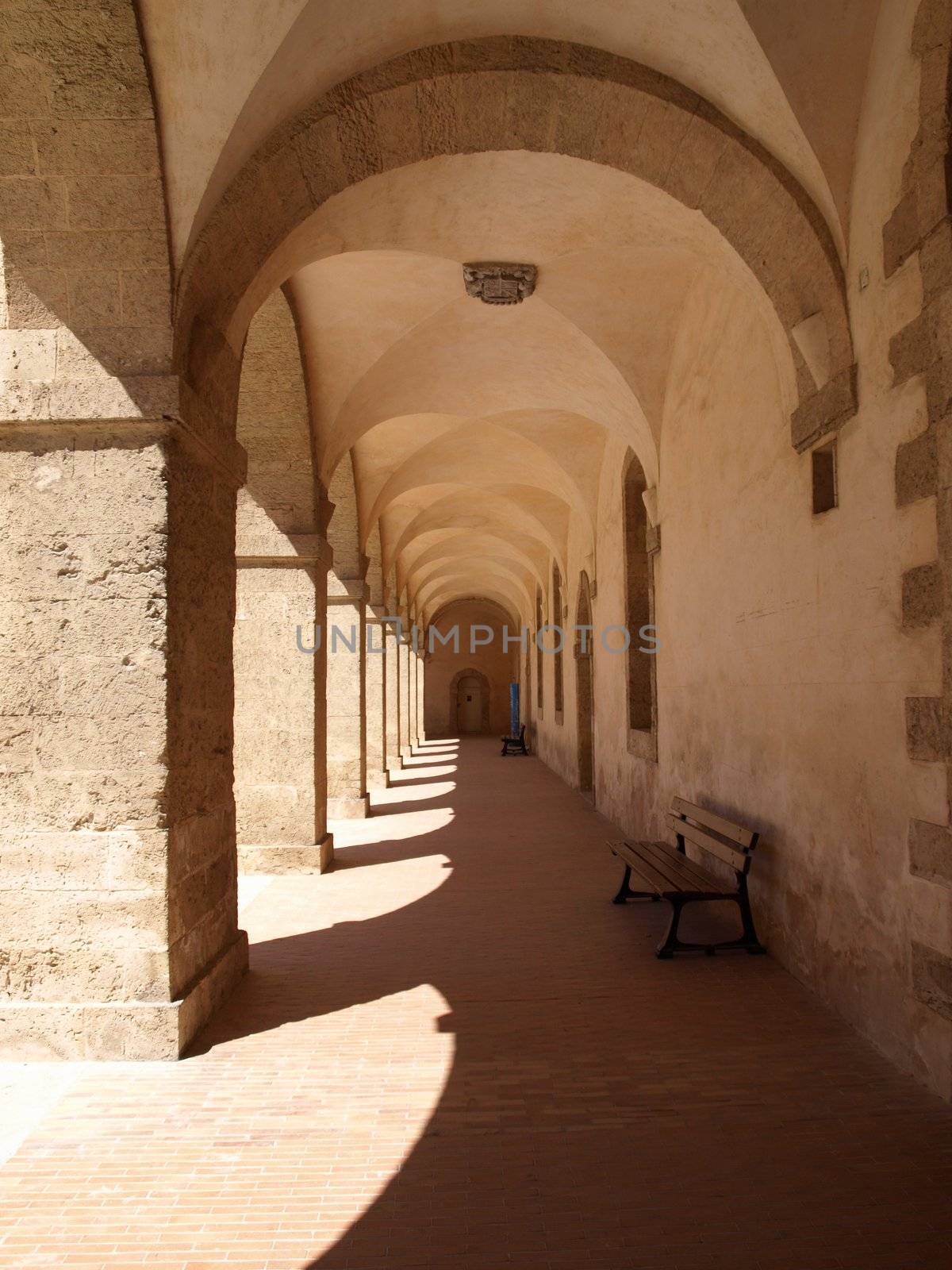 corridor of the people's hospice "La vieille Charite" in provence city of Marseille