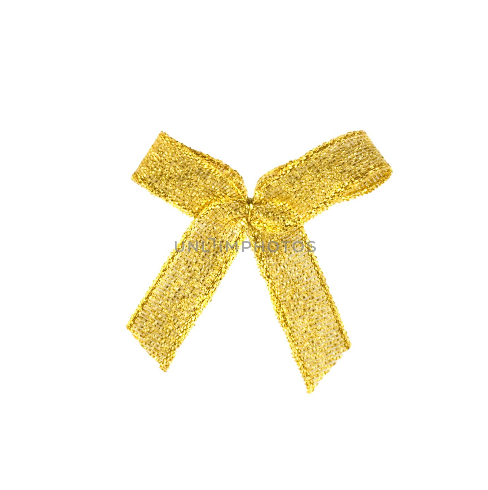 golden bow isolated on white background,to be used in placing on top of items - gifts, products, etc.