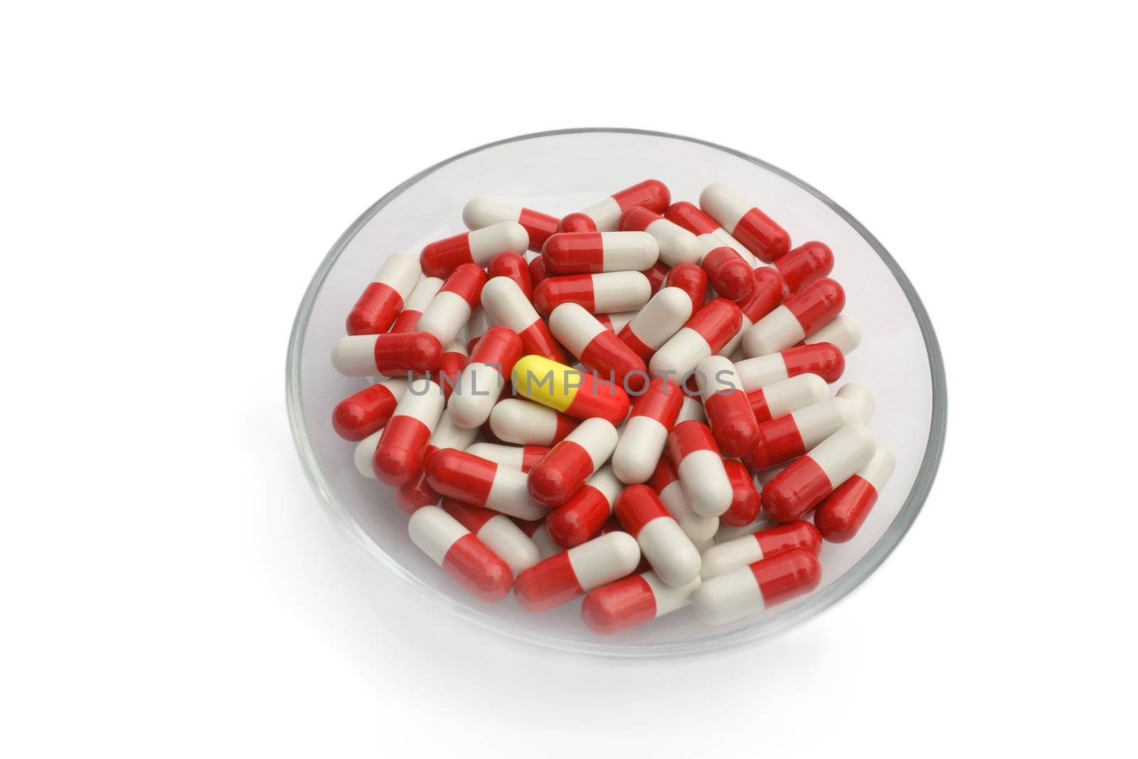 Red and white capsules ,Isolated on white background.