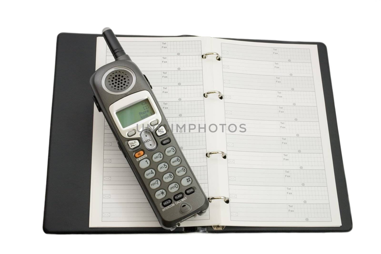 Phone off address book, open view, Isolated on a white background