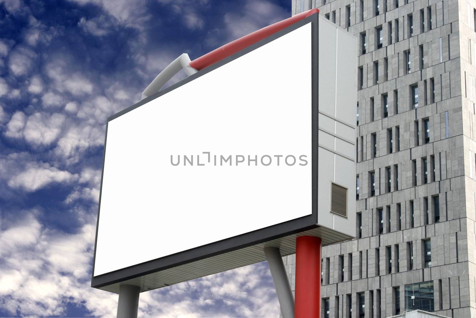 Blank Billboard and Nice puffy Clouds with building