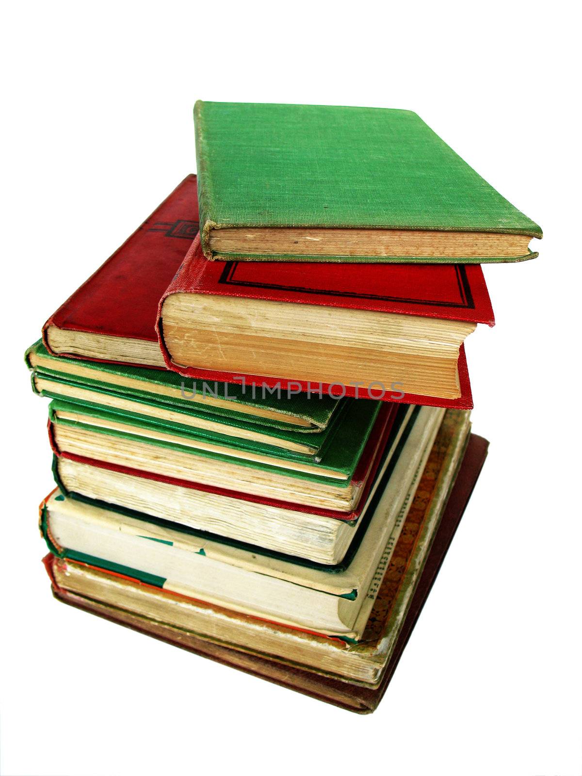 Pile of antiquarian against isolated background