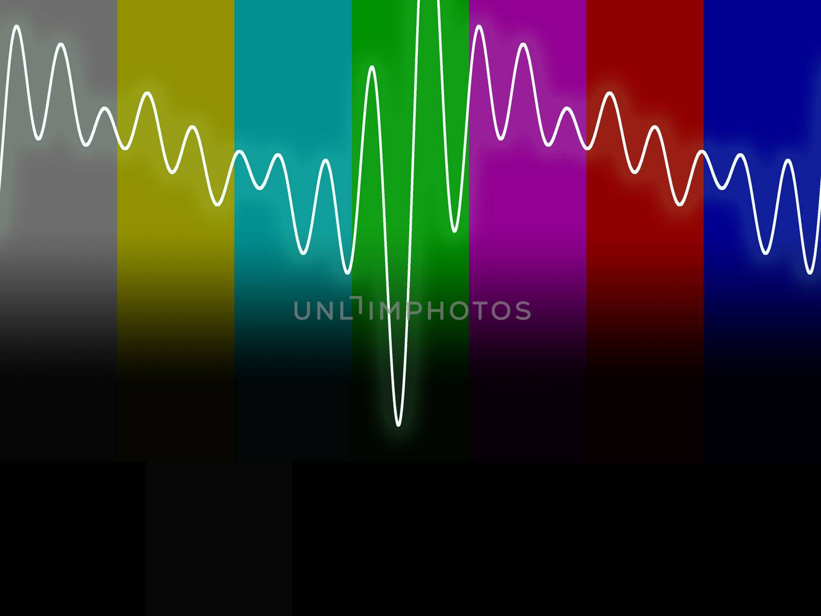 With copyspace. Television monitor colour bar test card overlaid with waveform