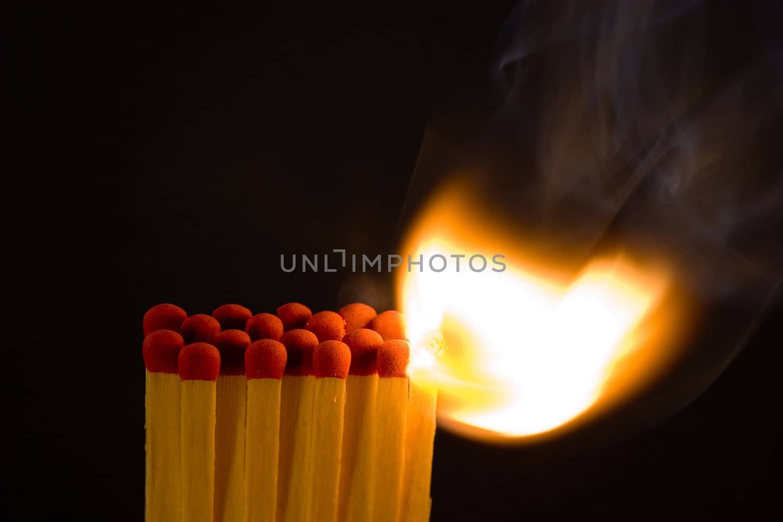 Matches burning in chain reaction