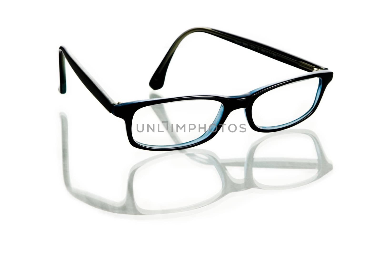 Glasses with reflection on white background