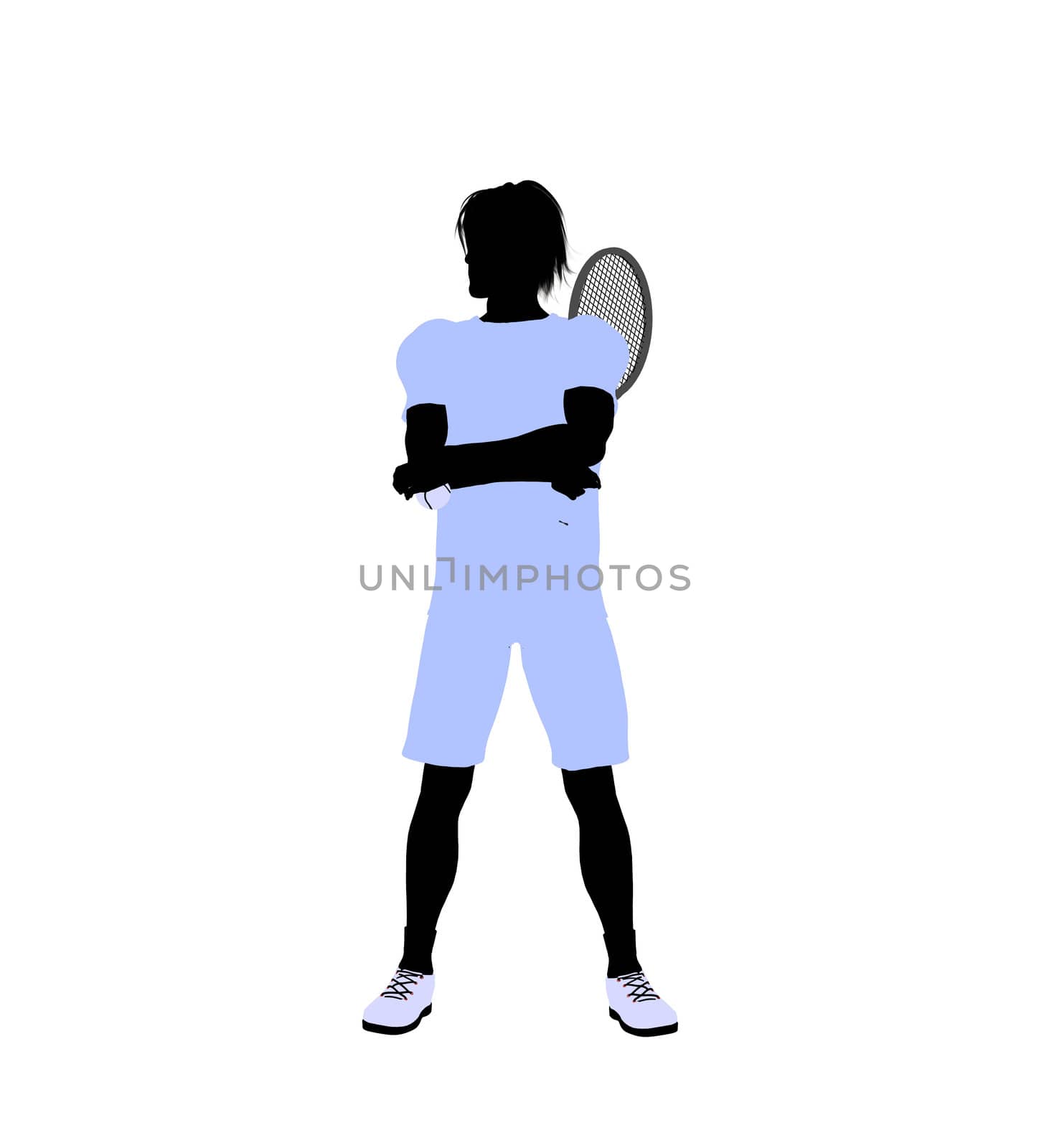Male tennis player art illustration silhouette on a white background