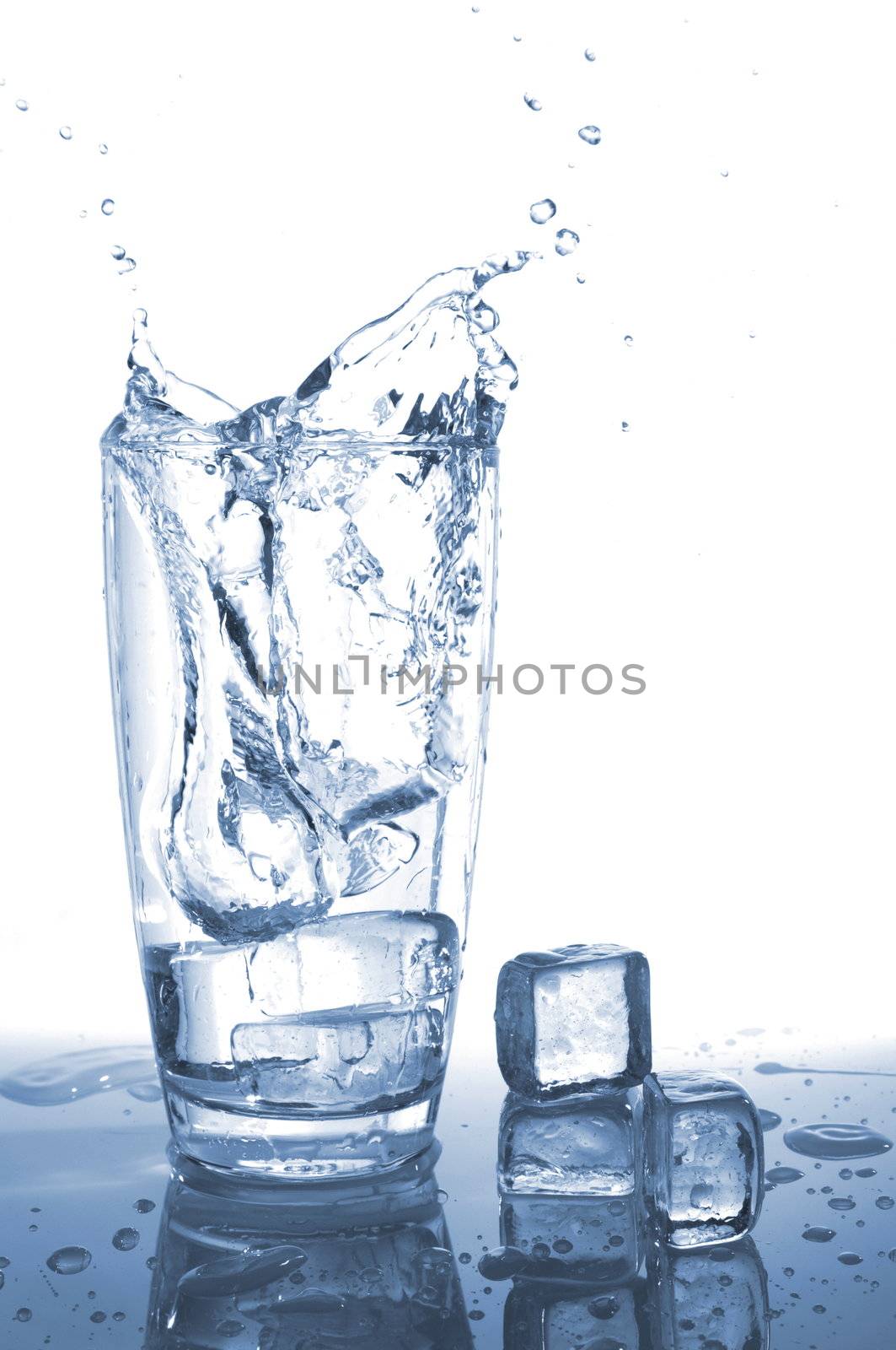 glass of fresh cool water on white background