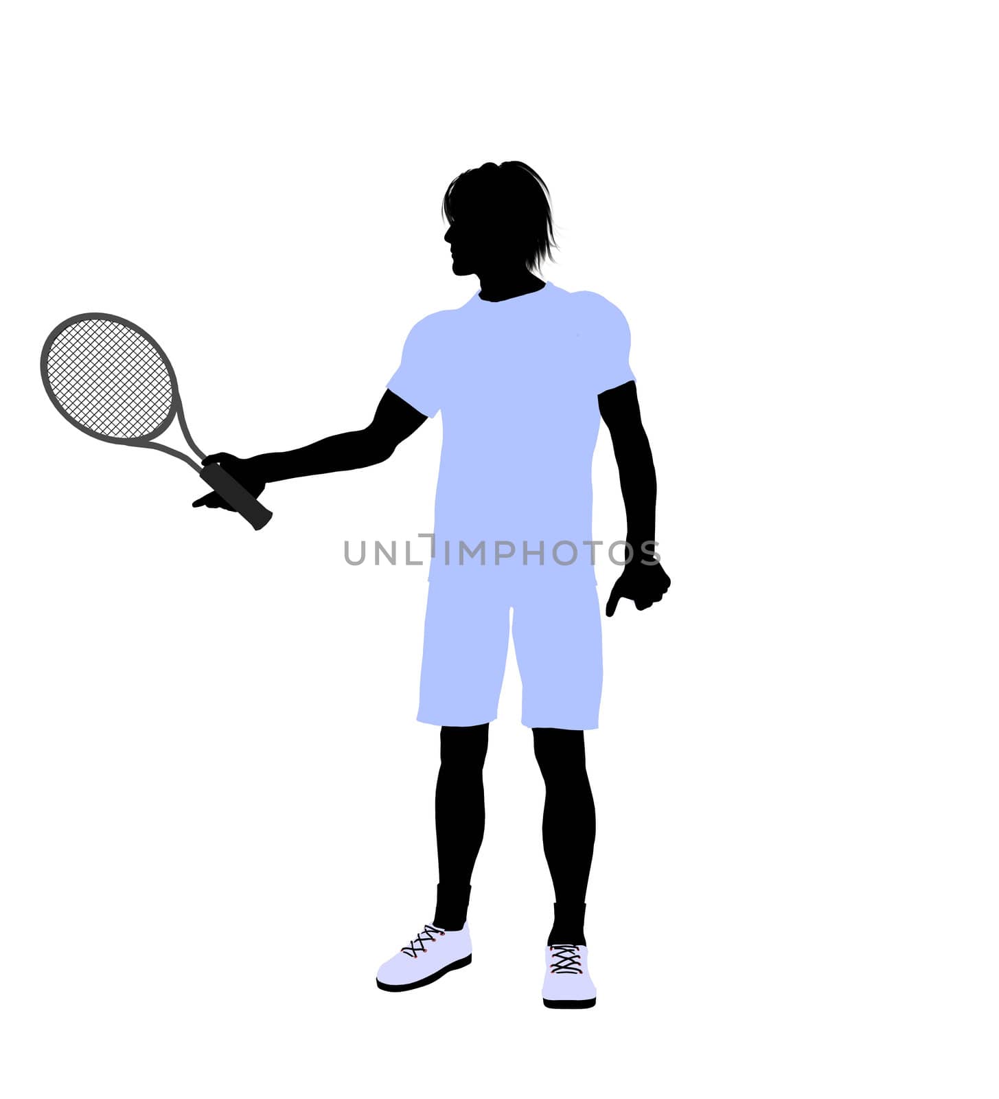 Male tennis player art illustration silhouette on a white background