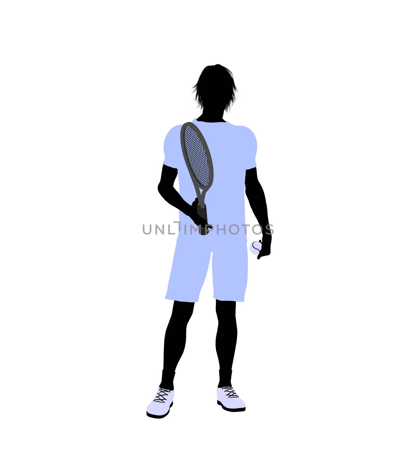 Male tennis player art illustration silhouette on a white background