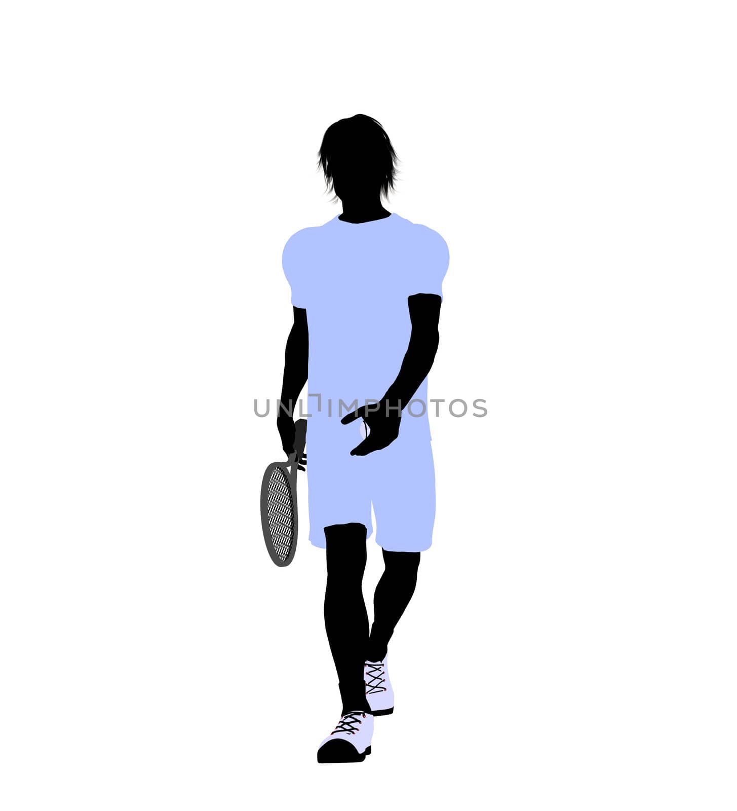 Male tennis player art illustration silhouette on a white background
